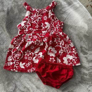 EUC Old Navy Red & White Tropical Baby Dress Set Sz 0-3 mos